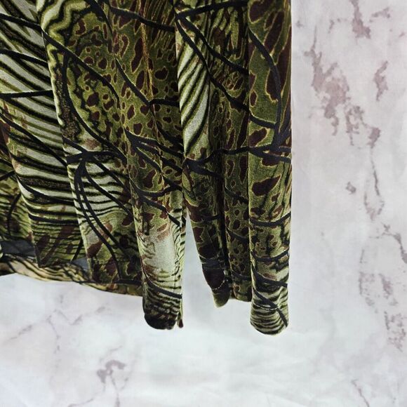 Chicos Shirt Womens XL 3 Green Velvet Burnout Plant Animal Print Blouse Vintage - Picture 4 of 10